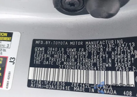 2013 Toyota Corolla Le from USA, damaged, VIN 2T1BU4EE8DC064100